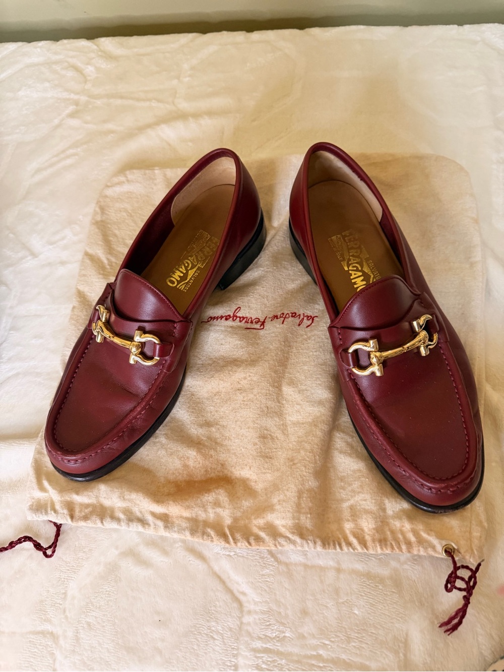 Salvatore Ferragamo Wine Leather Horsebit Loafers